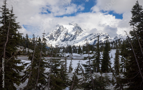 Snow covered mountains, Mt. Shuksan, in Spring, Washington state.