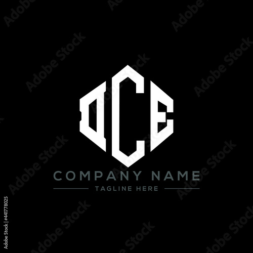 DCE letter logo design with polygon shape. DCE polygon logo monogram. DCE cube logo design. DCE hexagon vector logo template white and black colors. DCE monogram, DCE business and real estate logo.  photo