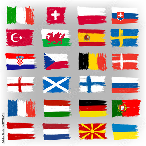 Set Of 24 Europian Flags - Grunge