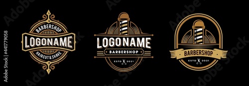 barbershop logo in vintage and hipster victorian decorative style. Collection of retro classic barber badge logo vector