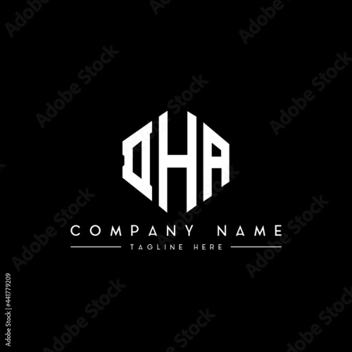 DHA letter logo design with polygon shape. DHA polygon logo monogram. DHA cube logo design. DHA hexagon vector logo template white and black colors. DHA monogram, DHA business and real estate logo. 
