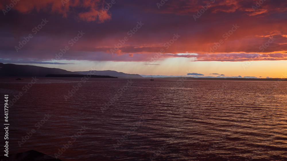 Sunset at Bellingham Bay, Washington. Cornwall Beach Park.