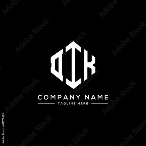 DIK letter logo design with polygon shape. DIK polygon logo monogram. DIK cube logo design. DIK hexagon vector logo template white and black colors. DIK monogram, DIK business and real estate logo. 
