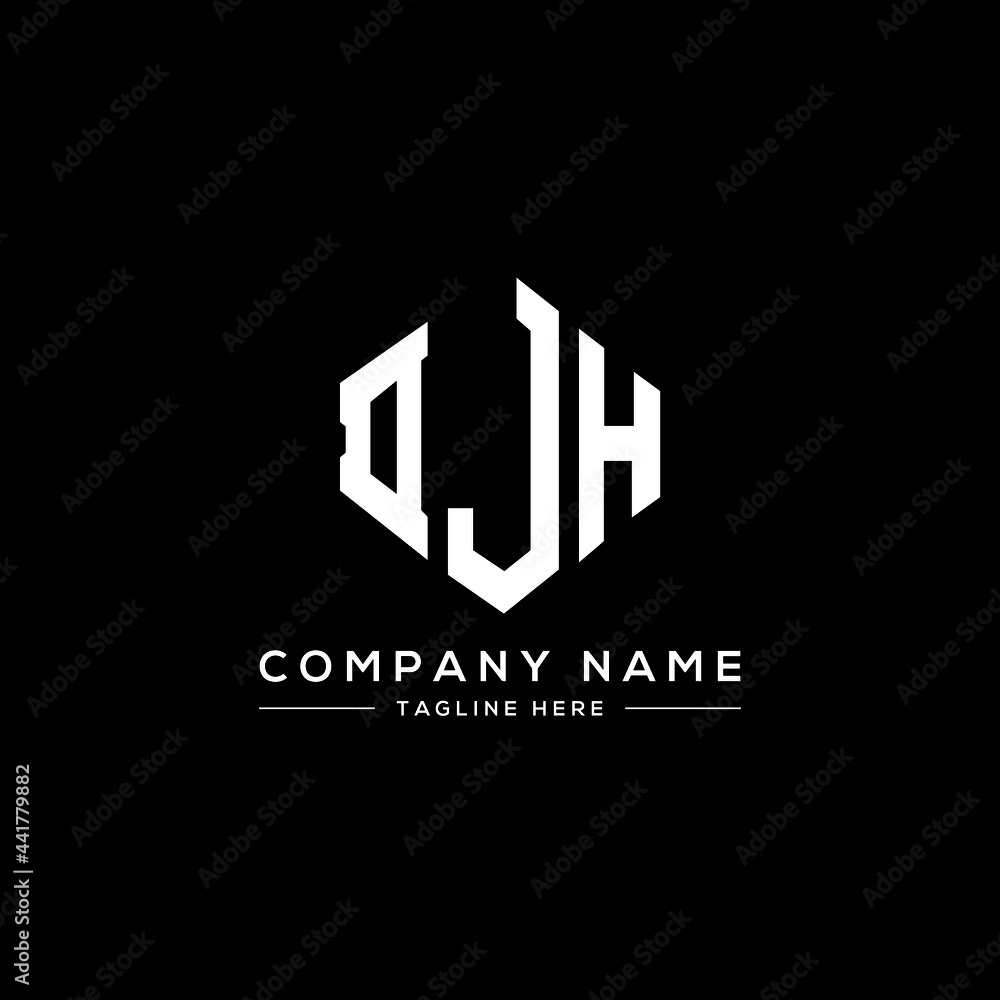 DJH letter logo design with polygon shape. DJH polygon logo monogram. DJH cube logo design. DJH hexagon vector logo template white and black colors. DJH monogram, DJH business and real estate logo. 