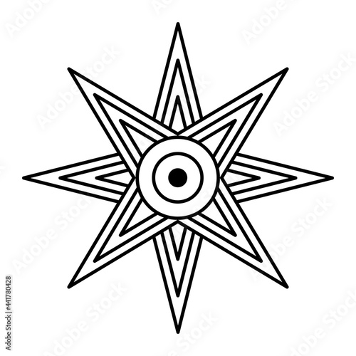 Star of Ishtar or Inanna, also known as the Star of Venus, usually depicted with eight points. Symbol of ancient Sumerian goddess Inanna, and her East Semitic counterpart Ishtar. Illustration. Vector. photo