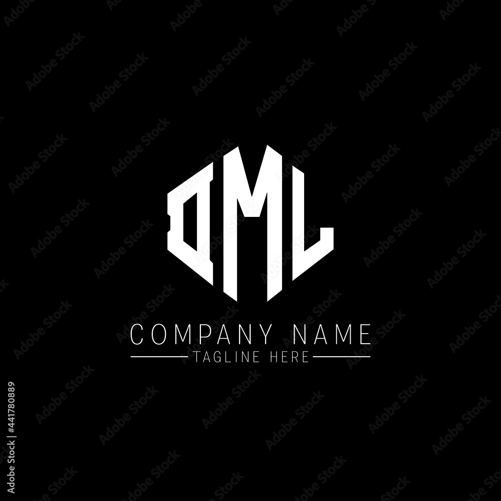 DML letter logo design with polygon shape. DML polygon logo monogram. DML cube logo design. DML hexagon vector logo template white and black colors. DML monogram, DML business and real estate logo. 