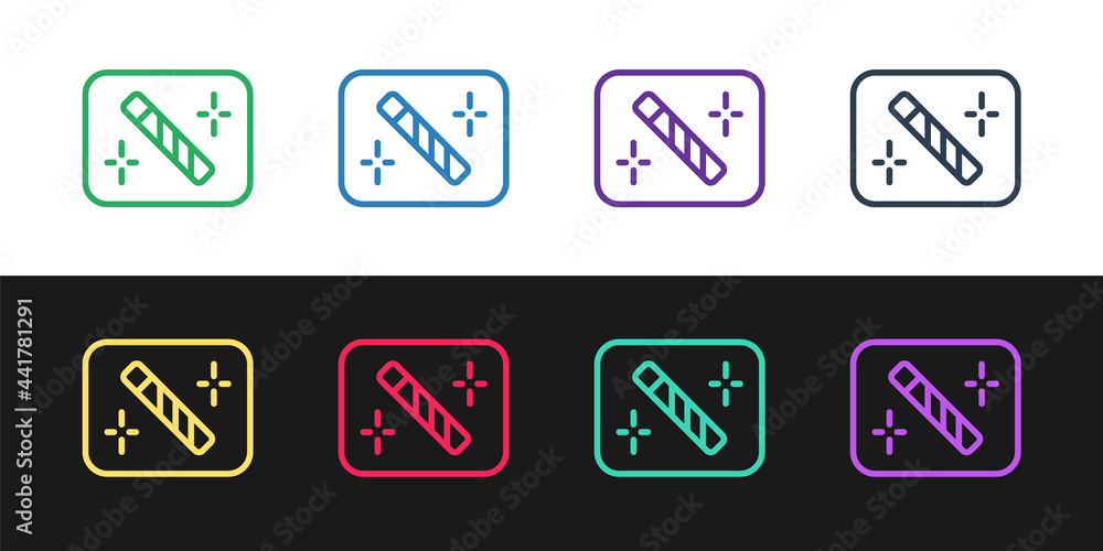 Set line Photo retouching icon isolated on black and white background. Photographer, photography, retouch icon. Vector