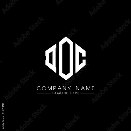 DOC letter logo design with polygon shape. DOC polygon logo monogram. DOC cube logo design. DOC hexagon vector logo template white and black colors. DOC monogram, DOC business and real estate logo. 