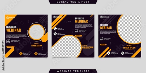 Creative design collection of social media story post templates on yellow and black gradient background. Great for business webinar, marketing webinar, online class program, etc.