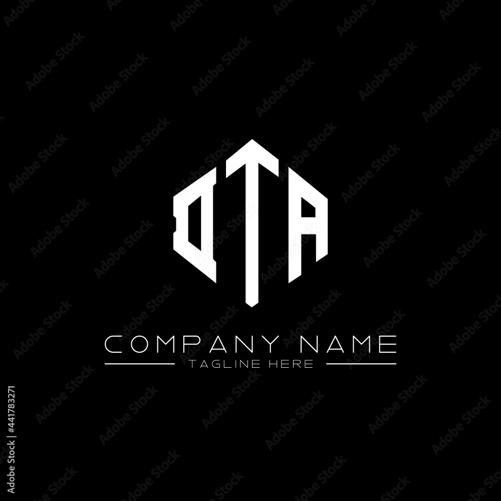 DTA letter logo design with polygon shape. DTA polygon logo monogram. DTA cube logo design. DTA hexagon vector logo template white and black colors. DTA monogram, DTA business and real estate logo. 