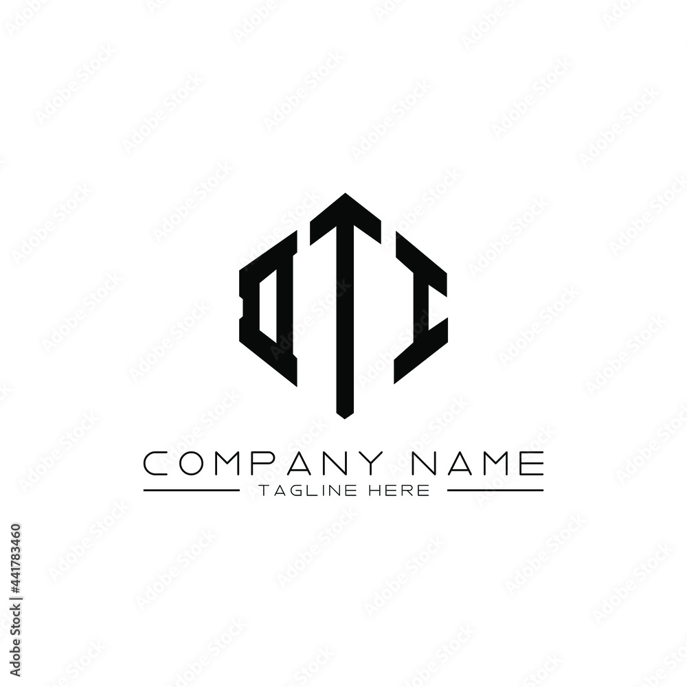 DTI letter logo design with polygon shape. DTI polygon logo monogram. DTI cube logo design. DTI hexagon vector logo template white and black colors. DTI monogram, DTI business and real estate logo. 
