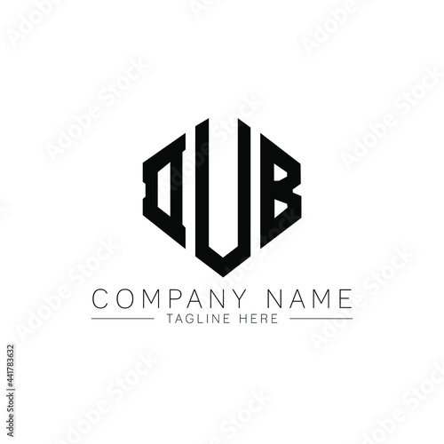 DUB letter logo design with polygon shape. DUB polygon logo monogram. DUB cube logo design. DUB hexagon vector logo template white and black colors. DUB monogram, DUB business and real estate logo. 