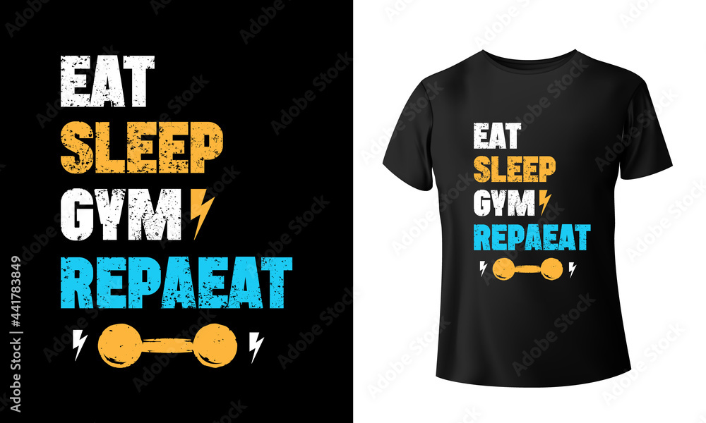 Super exclusive Print ready colorful fitness t shirt design or gym t shirt design for boys and girls Ai file vector file. black t shirts Stock Vector Adobe Stock