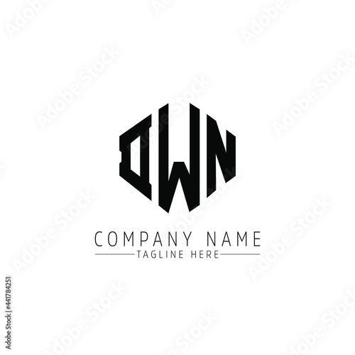 DWN letter logo design with polygon shape. DWN polygon logo monogram. DWN cube logo design. DWN hexagon vector logo template white and black colors. DWN monogram, DWN business and real estate logo. 
