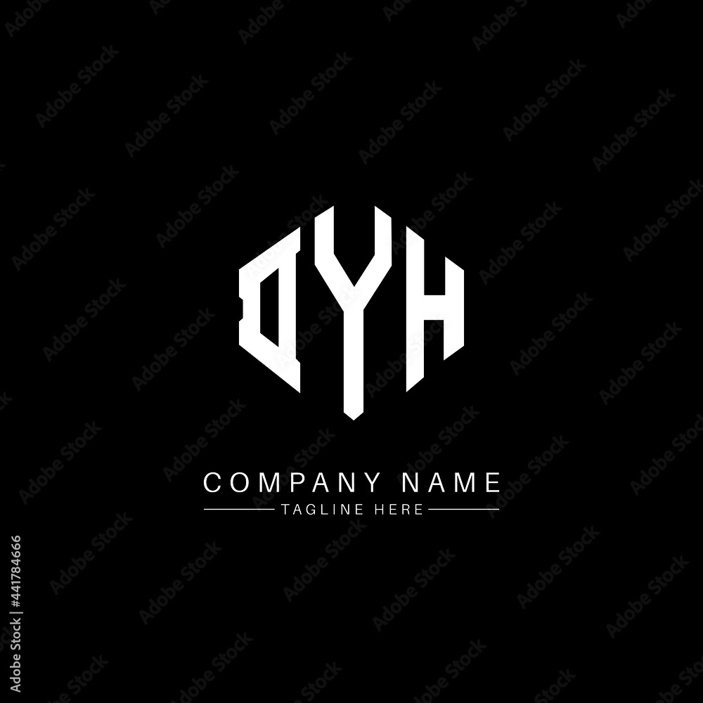 DYH letter logo design with polygon shape. DYH polygon logo monogram. DYH cube logo design. DYH hexagon vector logo template white and black colors. DYH monogram, DYH business and real estate logo. 