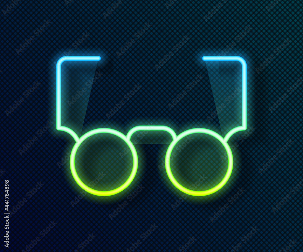 Glowing neon line Glasses icon isolated on black background. Eyeglass frame symbol. Vector Glowing neon line Glasses icon isolated on black background. Eyeglass frame symbol. Vector