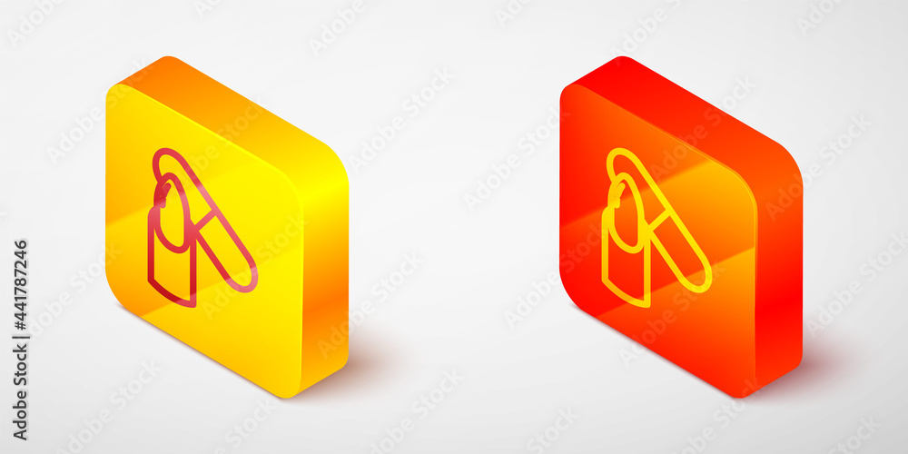 Isometric line Nail file icon isolated on grey background. Manicure tool. Yellow and orange square button. Vector Isometric line Nail file icon isolated on grey background. Manicure tool. Yellow and orange square button. Vector