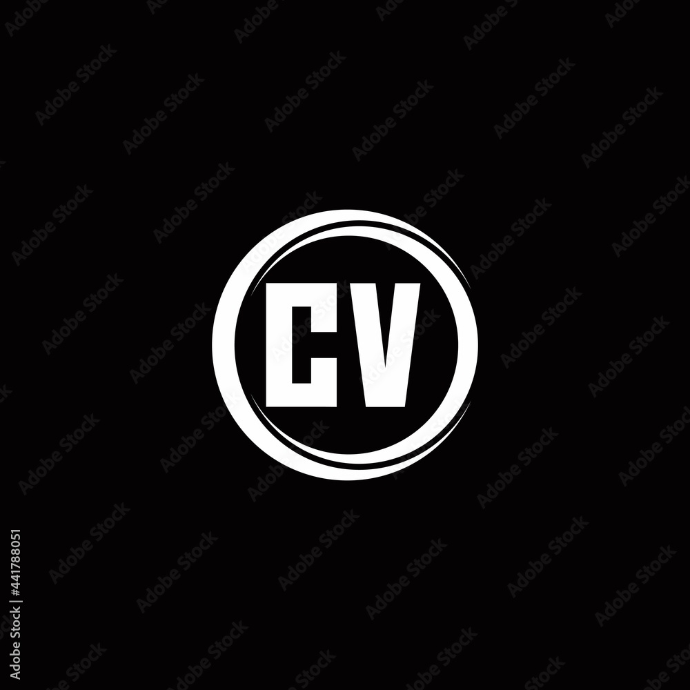 CV logo initial letter monogram with circle slice rounded design template