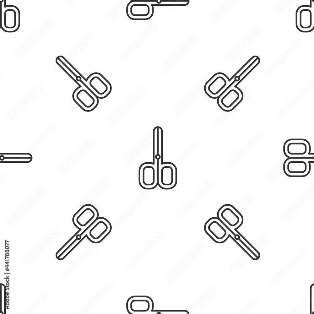 Grey line Nail scissors icon isolated seamless pattern on white background. Manicure and pedicure scissors. Vector Grey line Nail scissors icon isolated seamless pattern on white background. Manicure and pedicure scissors. Vector