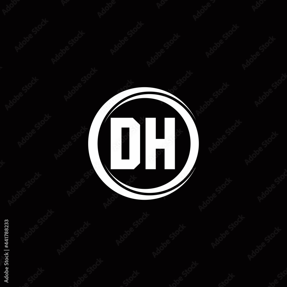 DH logo initial letter monogram with circle slice rounded design template