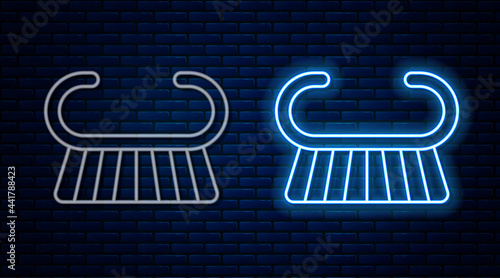 Glowing neon line Pedicure brush or grater icon isolated on brick wall background. Brush for cleaning nails for manicure and pedicure. Vector