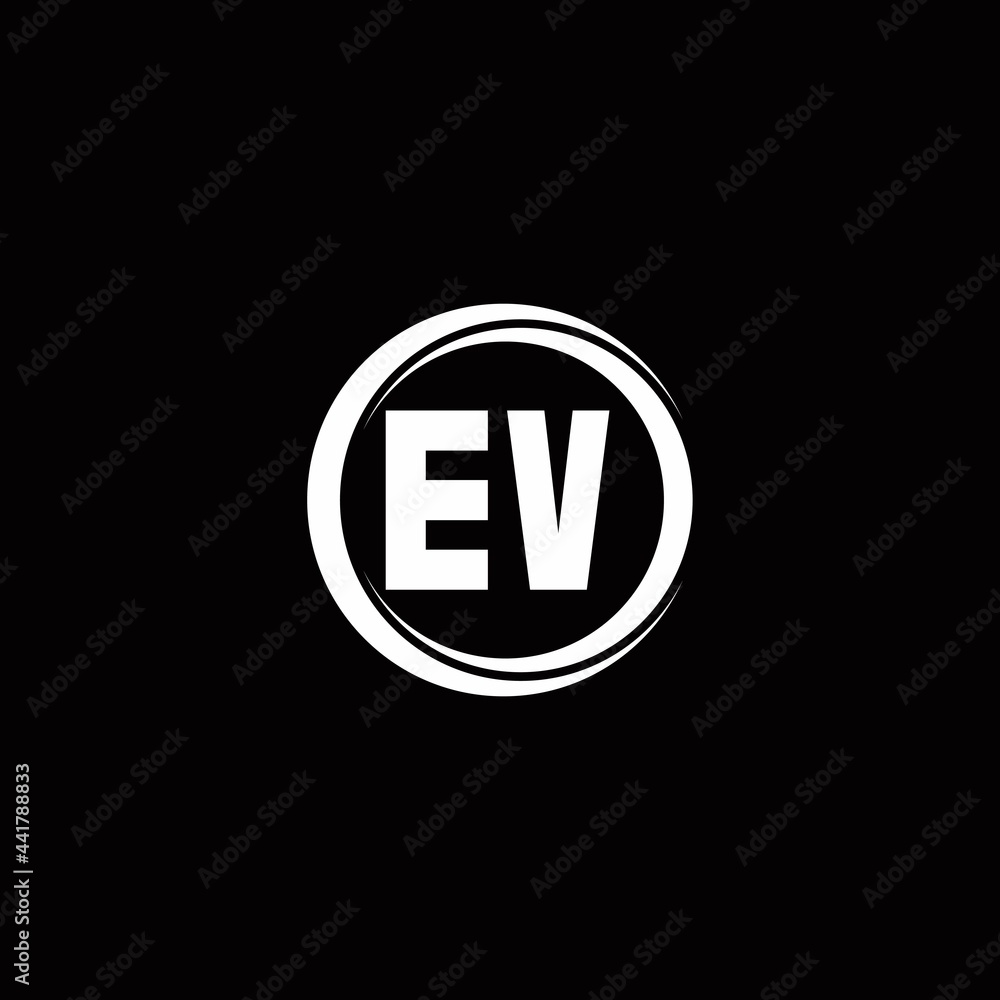 EV logo initial letter monogram with circle slice rounded design template