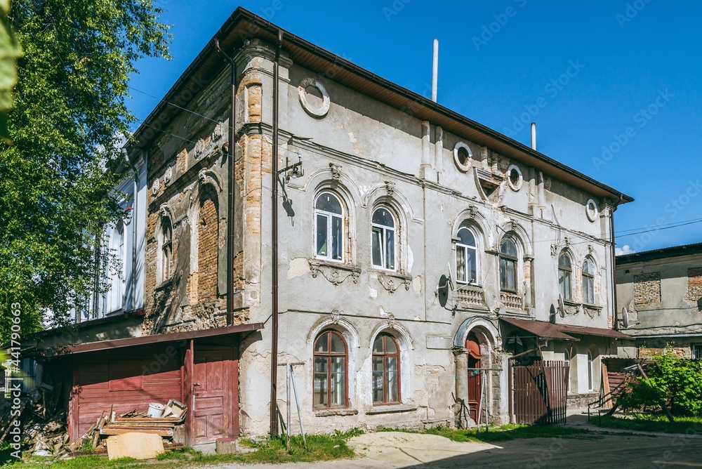 Busk, Ukraine - June, 2021: The Great Synagogue in Busk is an Ashkenazi synagogue built in the second half of the 19th century. 