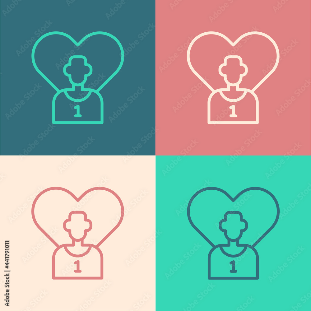 Pop art line Football or soccer player icon isolated on color background. Vector