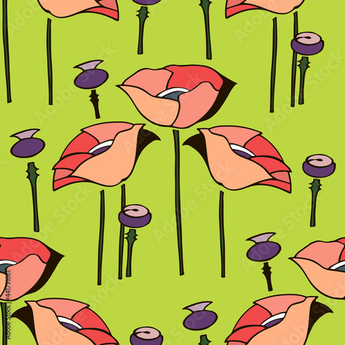 seamless pattern multicolor glade of poppies vector
