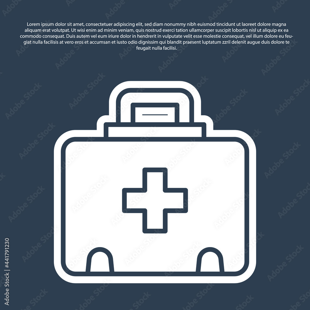 Blue line First aid kit icon isolated on blue background. Medical box with cross. Medical equipment for emergency. Healthcare concept. Vector Blue line First aid kit icon isolated on blue background. Medical box with cross. Medical equipment for emergency. Healthcare concept. Vector