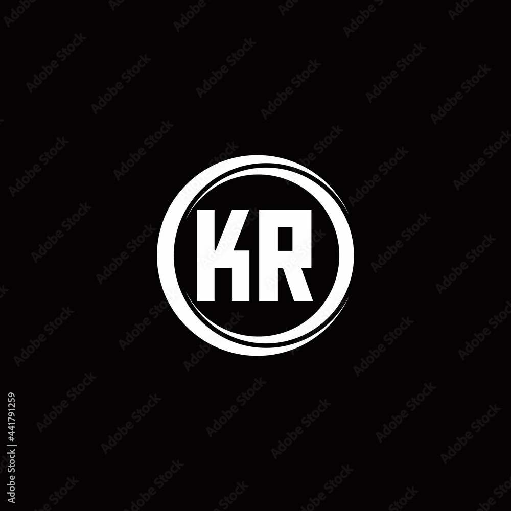 KR logo initial letter monogram with circle slice rounded design template
