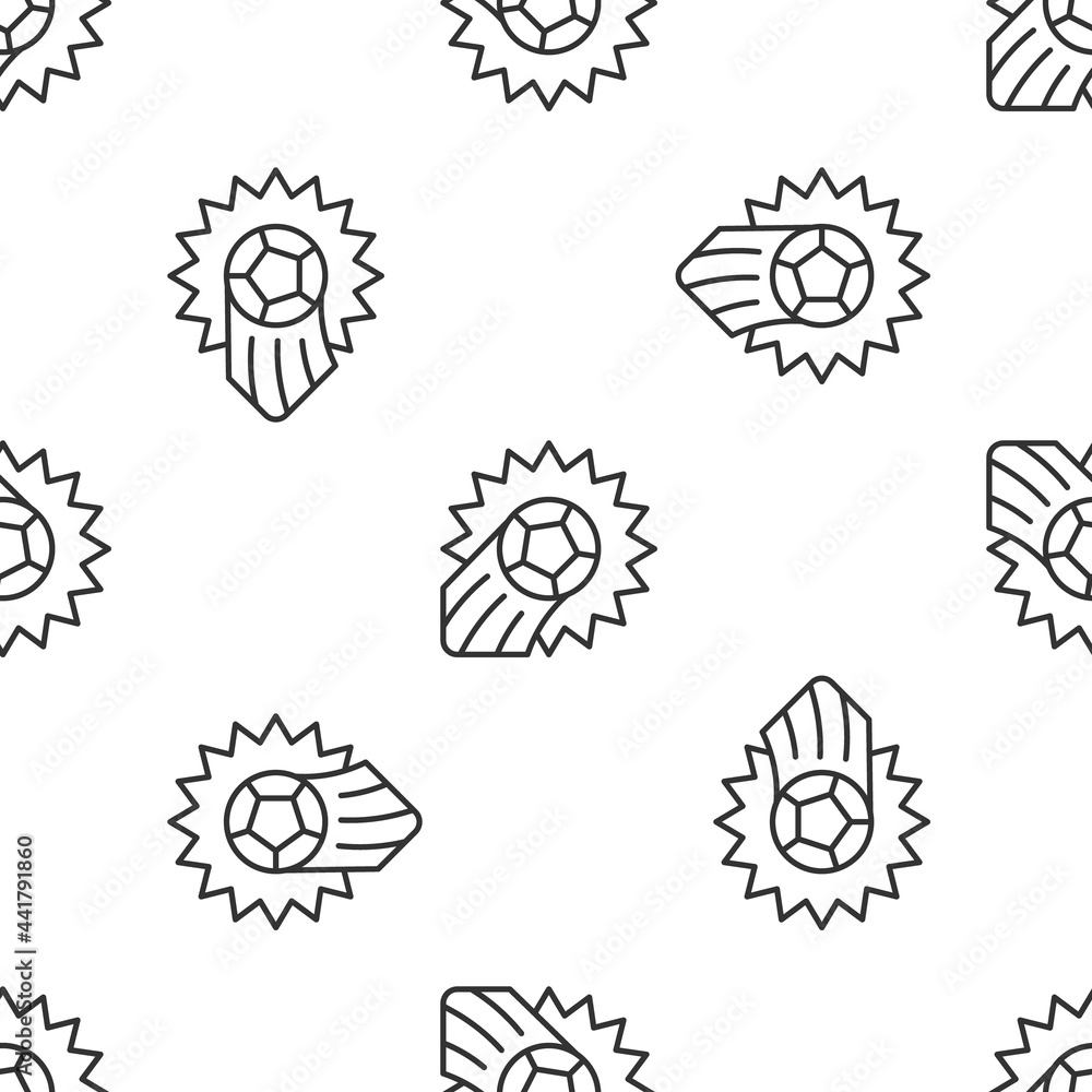 Grey line Soccer football ball icon isolated seamless pattern on white background. Sport equipment. Vector