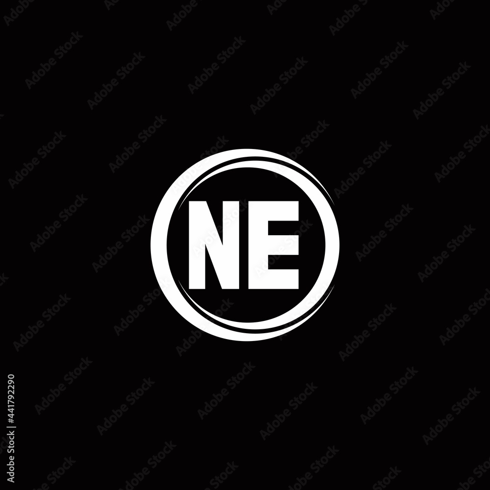 NE logo initial letter monogram with circle slice rounded design template