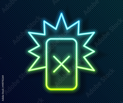 Glowing neon line Red card football icon isolated on black background. Referee card. Vector