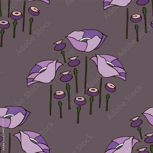 seamless pattern purple glade lilac poppies vector