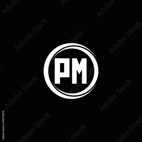 PM logo initial letter monogram with circle slice rounded design template