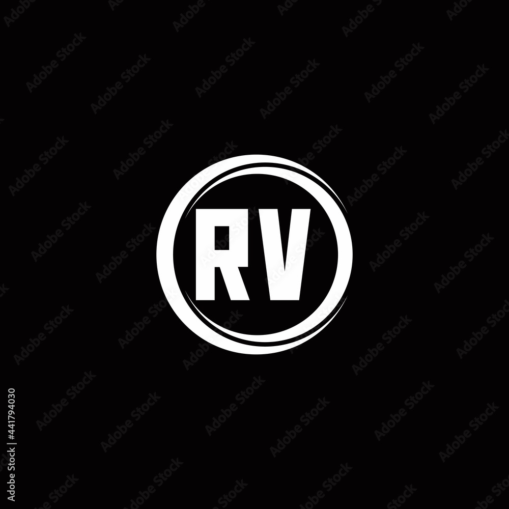 RV logo initial letter monogram with circle slice rounded design template
