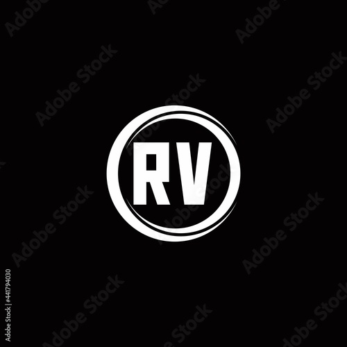 RV logo initial letter monogram with circle slice rounded design template