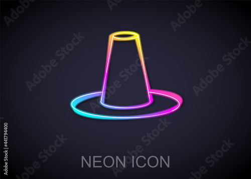 Glowing neon line Traditional korean hat icon isolated on black background. Vector