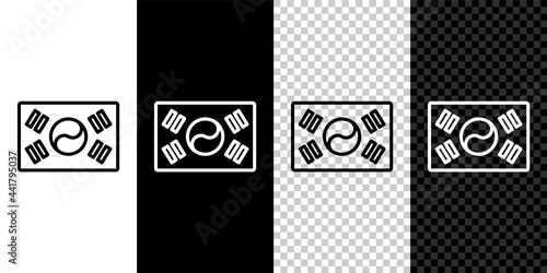 Set line South Korea flag icon isolated on black and white, transparent background. Vector