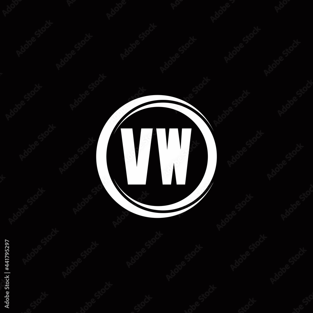 VW logo initial letter monogram with circle slice rounded design template