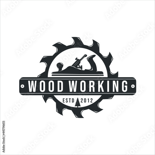 jack plane and sawmill logo vintage vector illustration template icon design. carpentry tool or equipment logo for professional carpenter worker concept symbol design