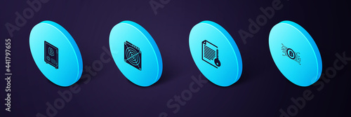 Set Isometric Cryptocurrency bitcoin in circuit, Smart contract, ASIC Miner and Proof of stake icon. Vector