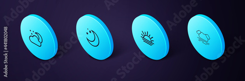 Set Isometric Cloud, Sunset, Moon and stars and with moon icon. Vector