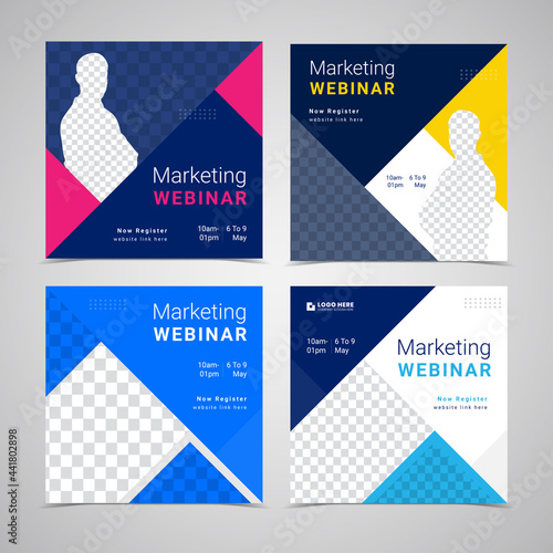 webinar Editable square Banner template Set. Live Online conference invites, other Business marketing promotion seminars Social Media Post, web internet ads trendy design for advertising announcement.