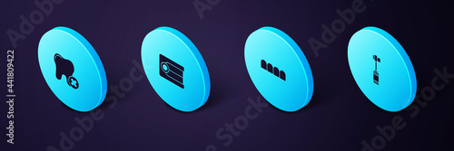 Set Isometric Toothbrush, Dentures model, and with caries icon. Vector