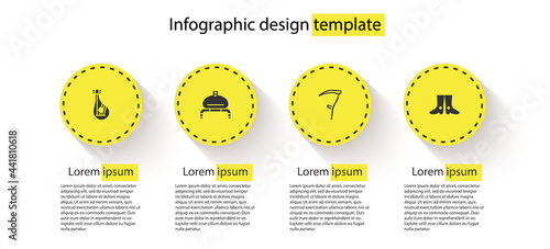 Set Bandura, Bread salt, Scythe and Ukrainian footwear. Business infographic template. Vector