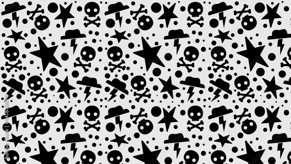 Skulls and storm, seamless pattern