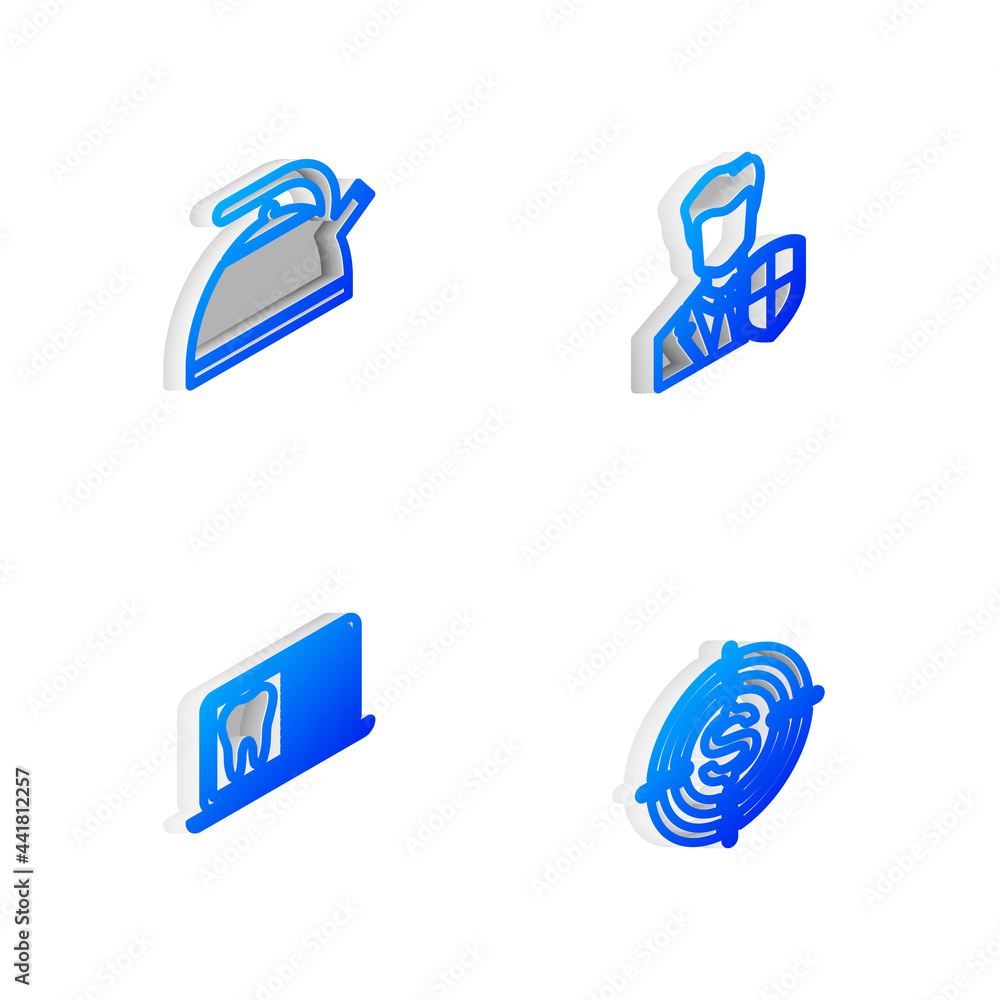Set Isometric line User protection, Kettle with handle, Laptop dental card and Target dollar icon. Vector Set Isometric line User protection, Kettle with handle, Laptop dental card and Target dollar icon. Vector