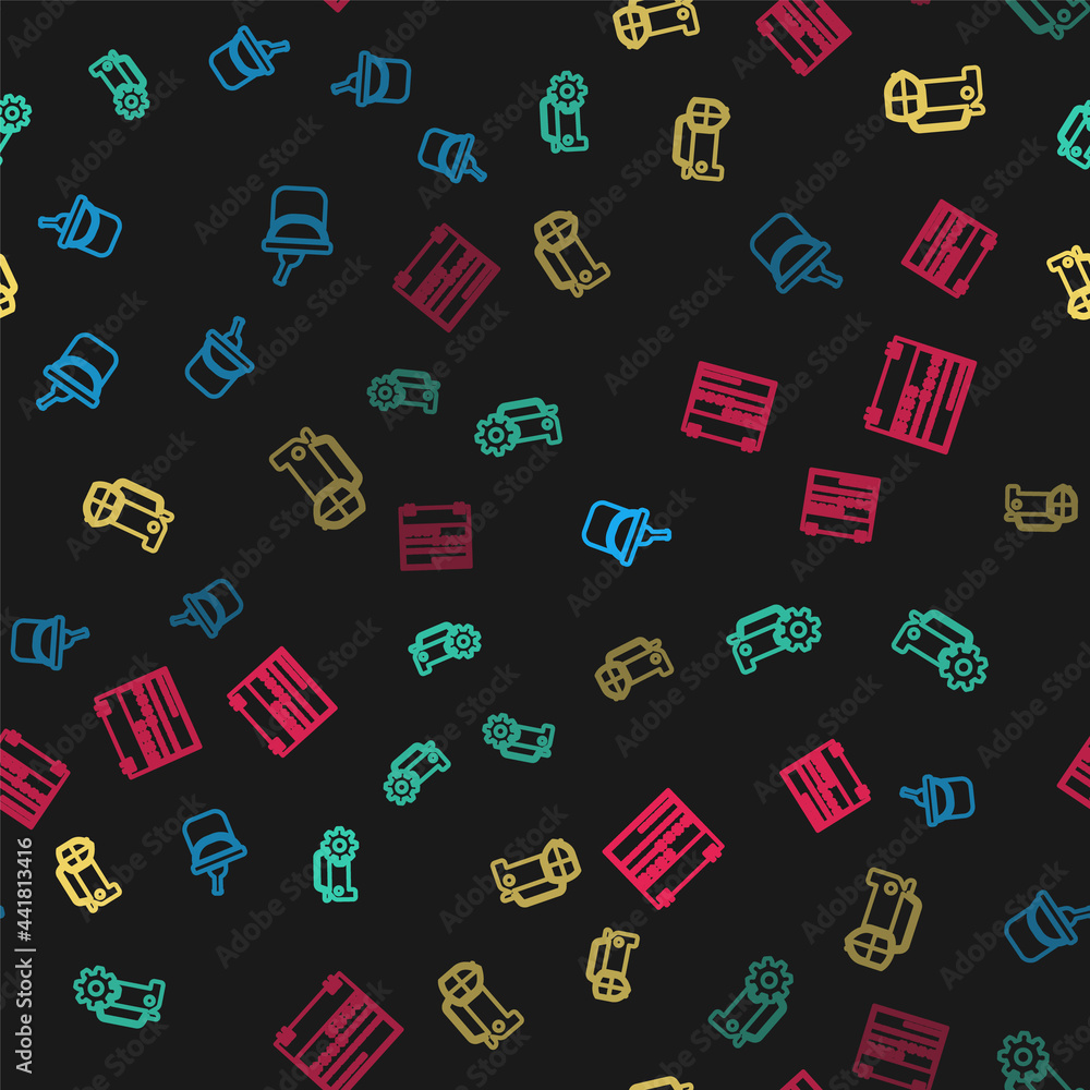 Set line Bottle of wine in bucket, Car service, protection or insurance and Calendar on seamless pattern. Vector Set line Bottle of wine in bucket, Car service, protection or insurance and Calendar on seamless pattern. Vector